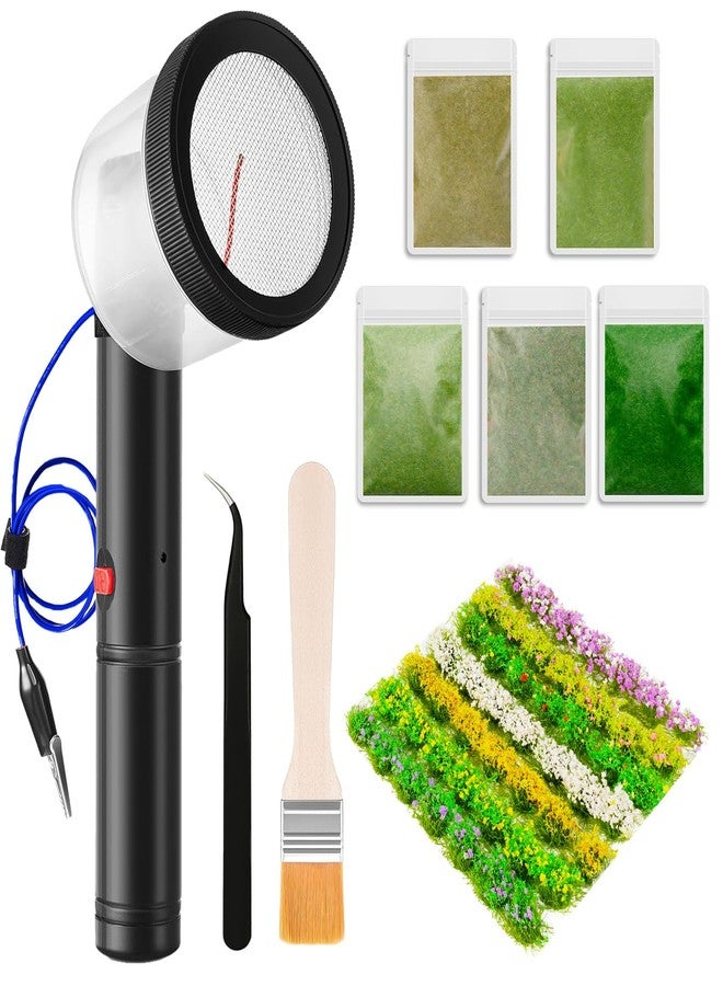 Warmtree Static Grass Flocking Applicator Kit with Anti-Slip Handle and 5 x 30g Colors Grass, 49 Pcs Miniature Colorful Flower, Diorama Supplies for DIY Scenic Terrain Model Kit Miniatures Landscape - Image 1