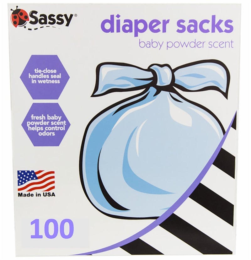 Sassy 100 Count Disposable Diaper Sacks, Powder Scented, 4-25 Sacks per Roll, Easy-to-Tie, Diaper Disposal or Pet Waste Bags - Image 2