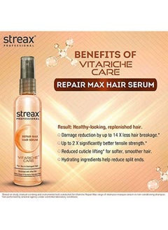 Streax Professional Vitariche Care Repair Max Hair Serum For Men & Women ; Helps Repair & Rejuvenate Dry & Damaged Hair ; Provides Softer Nourished & Healthier Hair ; For Dry To Damaged Hair 100 Ml  - Image 4