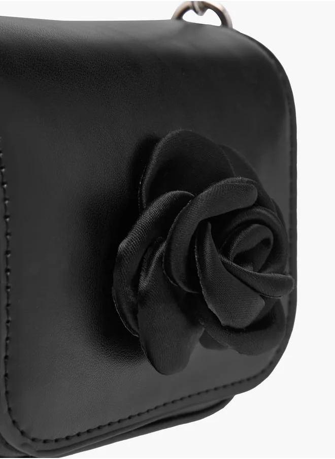Flora Bella By Shoexpress Girls Rose Accent Crossbody Bag With Chain Strap And Flap Closure Ramadan Collection