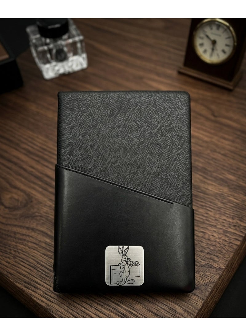 Black Leather Notebook with Bugs Bunny Design – Premium A5 Journal for Daily Writing & Office Use - Image 3