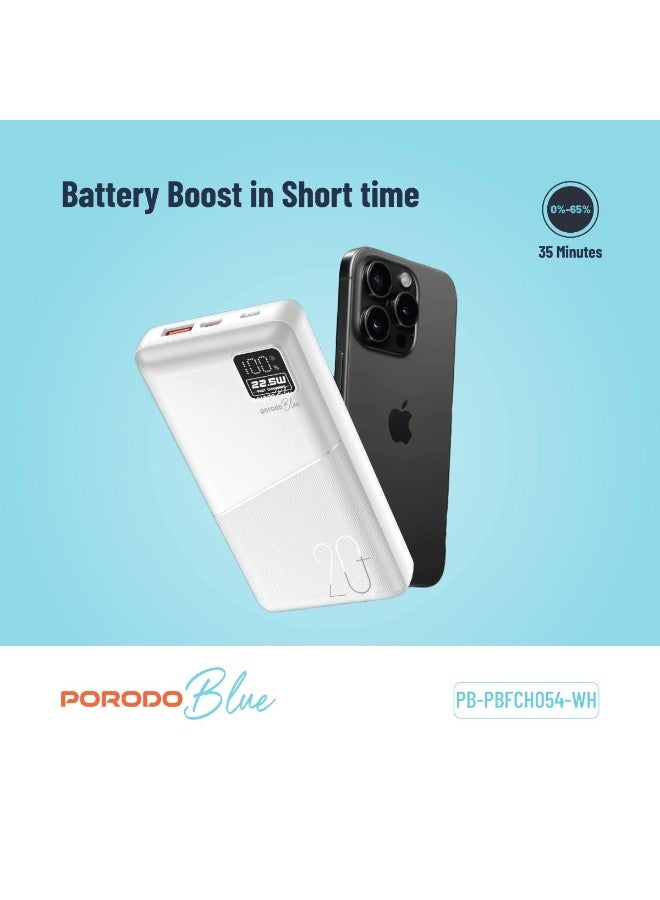 Porodo Blue 20000mAh Quick Charge Power Bank 22.5W QC3.0 PD 20W Dual USB-A USB-C Fast Charging - Image 3