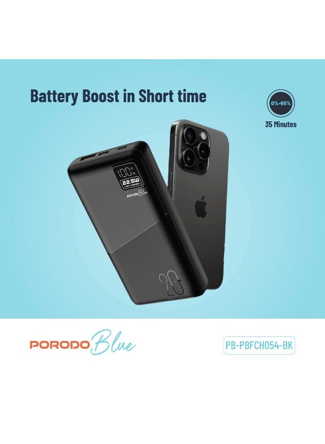 Porodo Blue 20000mAh Quick Charge Power Bank 22.5W QC3.0 PD 20W Dual USB-A USB-C Fast Charging - Image 5