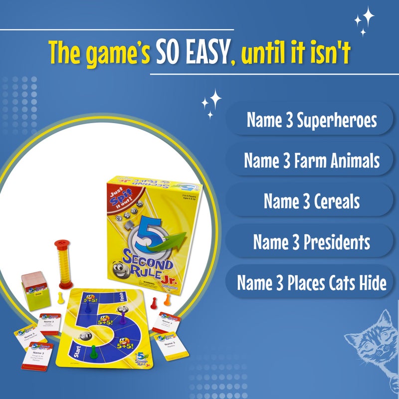 5 Second Rule Game Jr. - Simple Questions Card Game for Family Fun, Party, Kids, Travel, Game Night & Sleepovers - Think Fast and Shout Out Answers - For Ages 6+