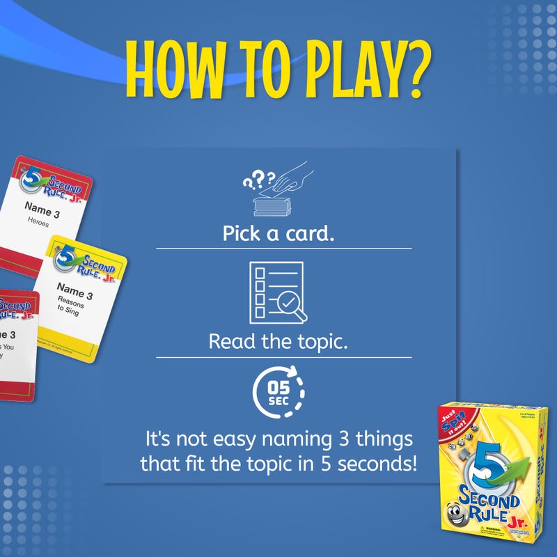 5 Second Rule Game Jr. - Simple Questions Card Game for Family Fun, Party, Kids, Travel, Game Night & Sleepovers - Think Fast and Shout Out Answers - For Ages 6+