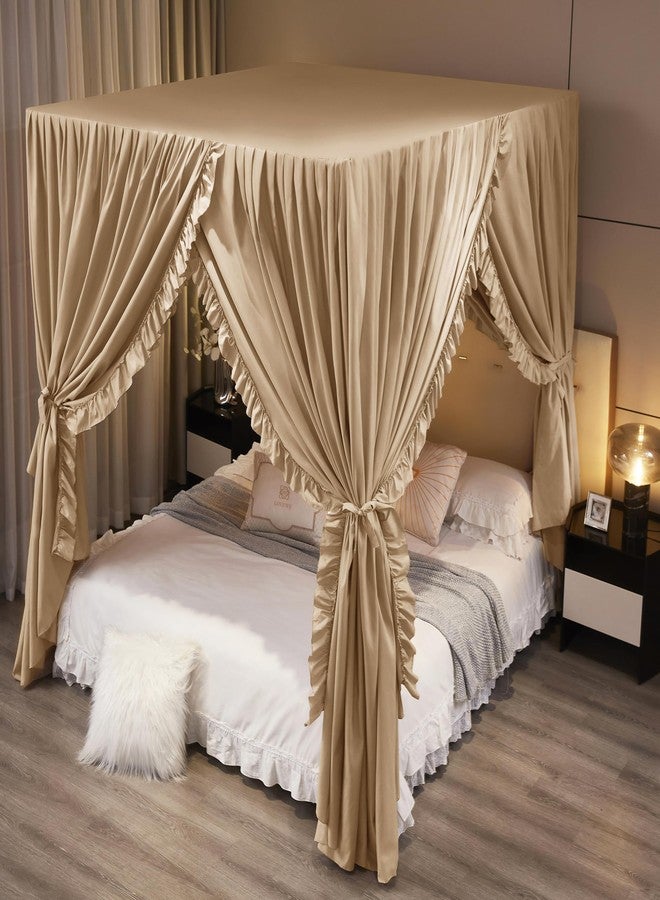 Mengersi Canopy Bed Curtains Queen Size,Royal Breathable Private Space-Elegant Bed Curtains Bedroom Decor for Adults,Champagne - Image 4