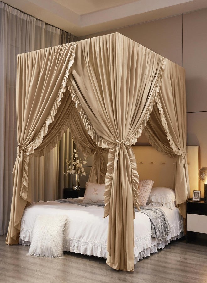 Mengersi Canopy Bed Curtains Queen Size,Royal Breathable Private Space-Elegant Bed Curtains Bedroom Decor for Adults,Champagne - Image 1