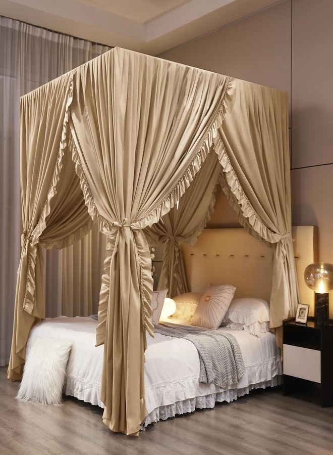 Mengersi Canopy Bed Curtains Queen Size,Royal Breathable Private Space-Elegant Bed Curtains Bedroom Decor for Adults,Champagne - Image 5