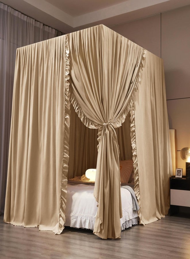 Mengersi Canopy Bed Curtains Queen Size,Royal Breathable Private Space-Elegant Bed Curtains Bedroom Decor for Adults,Champagne - Image 3