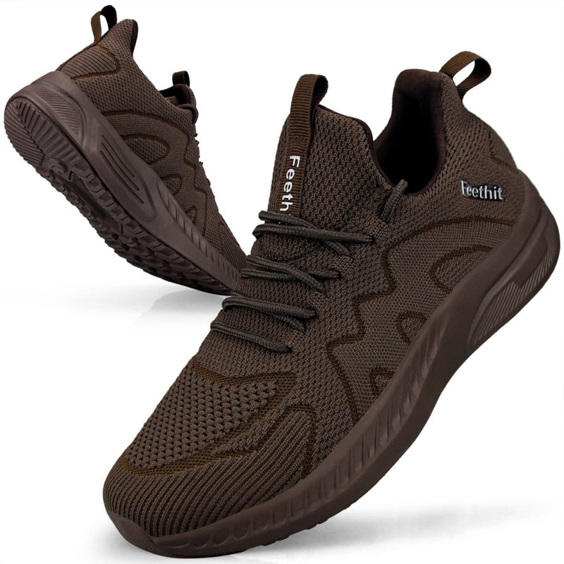 Feethit Mens Tennis Shoes Slip Resistant Walking Running Shoes Lightweight Slip on Sneakers for Men Brown 12 - Image 1