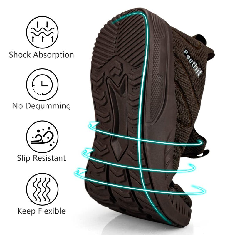 Feethit Mens Tennis Shoes Slip Resistant Walking Running Shoes Lightweight Slip on Sneakers for Men Brown 12 - Image 5