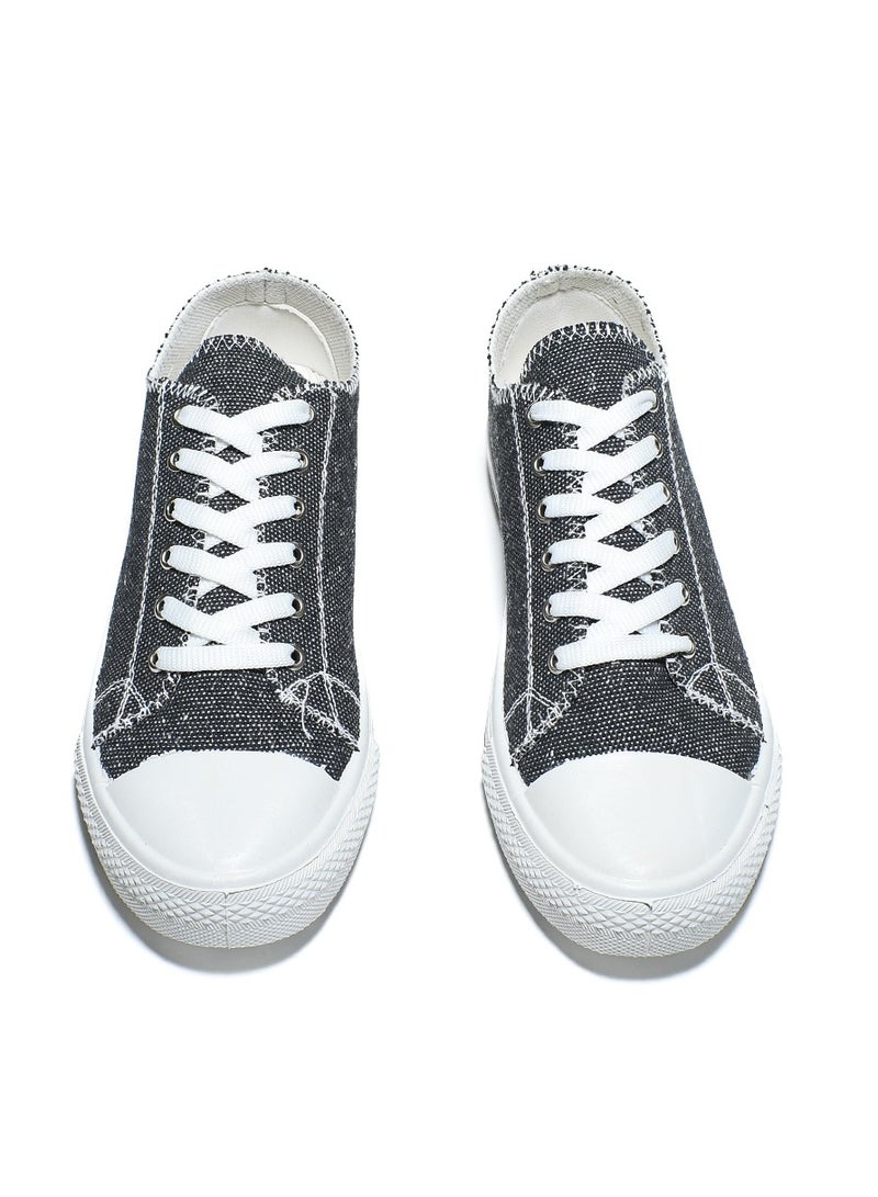 Basic Lace-Up Knit Flat Sneakers For Women
