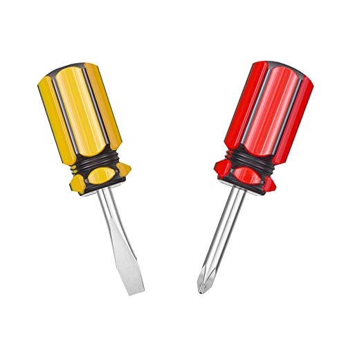 Buspoll Short Screwdriver Set: Two-Color Small Handle Stubby Screwdriver - Phillips & Flat Head - Image 1