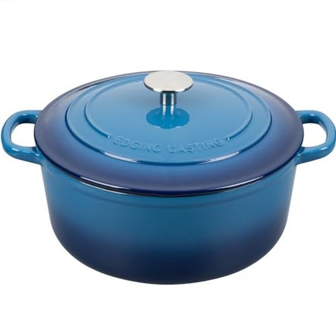 ENAMELED CAST IRON DUTCH OVEN POT WITH LID FOR COOKING BREAD BAKING BREAD OVEN 55 QUART LAKE BLUE