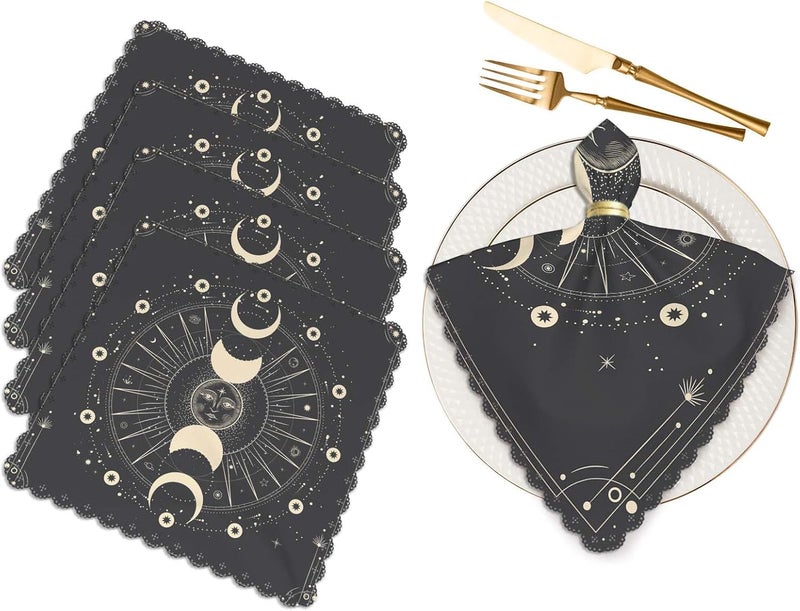 Yibeas Moon Sun Cloth Table Napkins Set of 4 Star Galaxy Moonlight Esoteric Astrology Science Polyester Washable Decoration Dinner Napkins for Kitchen 18 x 18 inch - Image 1
