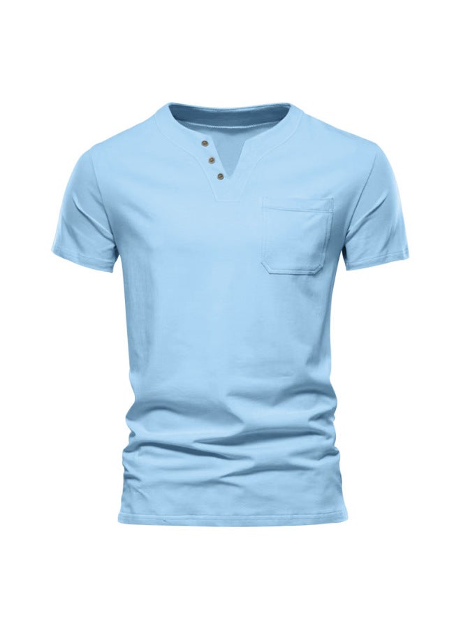 European And American Men's Summer Thin V-neck Solid Color Pocket Casual Breathable Big Size Short Sleeve T-shirt Men