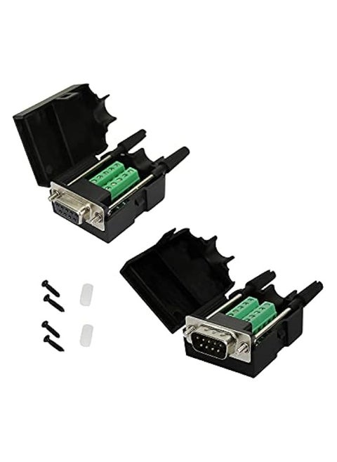 Connector To Wiring Terminal RS232 Serial Solderless D-SUB 5+5 with case Adapter 9-pin Port Adapter to Terminal Connector Signal Module (DB9 MALE 1PCS & 1 PCS FEMALE)