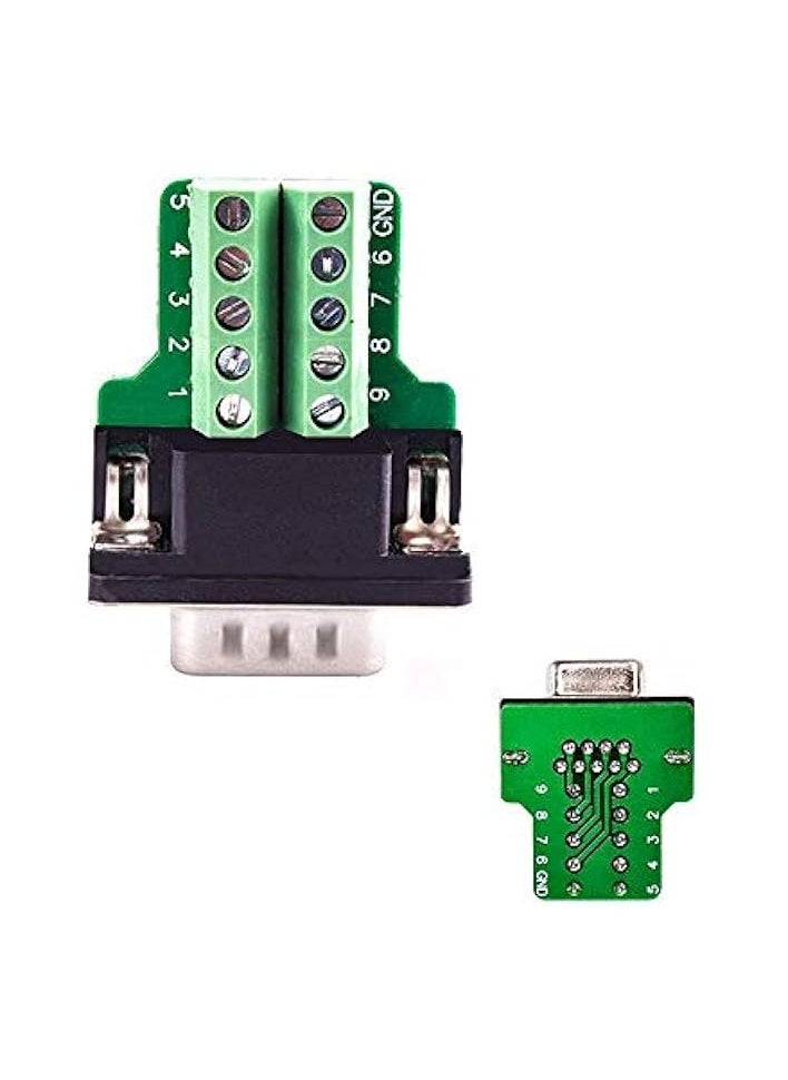 Connector To Wiring Terminal RS232 Serial Solderless D-SUB 5+5 with case Adapter 9-pin Port Adapter to Terminal Connector Signal Module (DB9 MALE 1PCS & 1 PCS FEMALE)