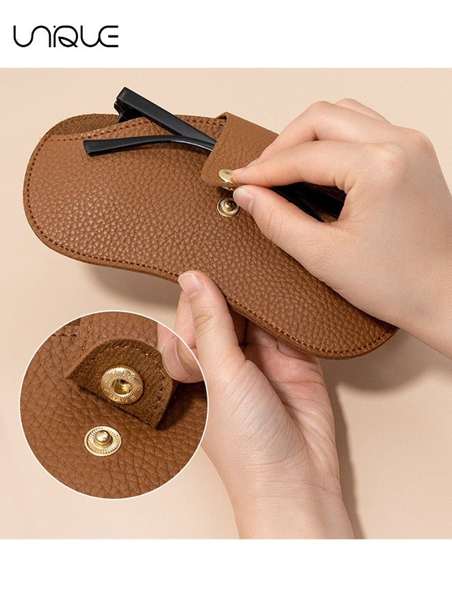 Unique Soft Leather Sun Glasses Bag - Leather Glasses Case Holder Portable Slim Sun Glasses Pouch Soft Eyeglasses Bag -Sun Glasses Bag With Button Clip Wrist Strap (Black)  - Image 4