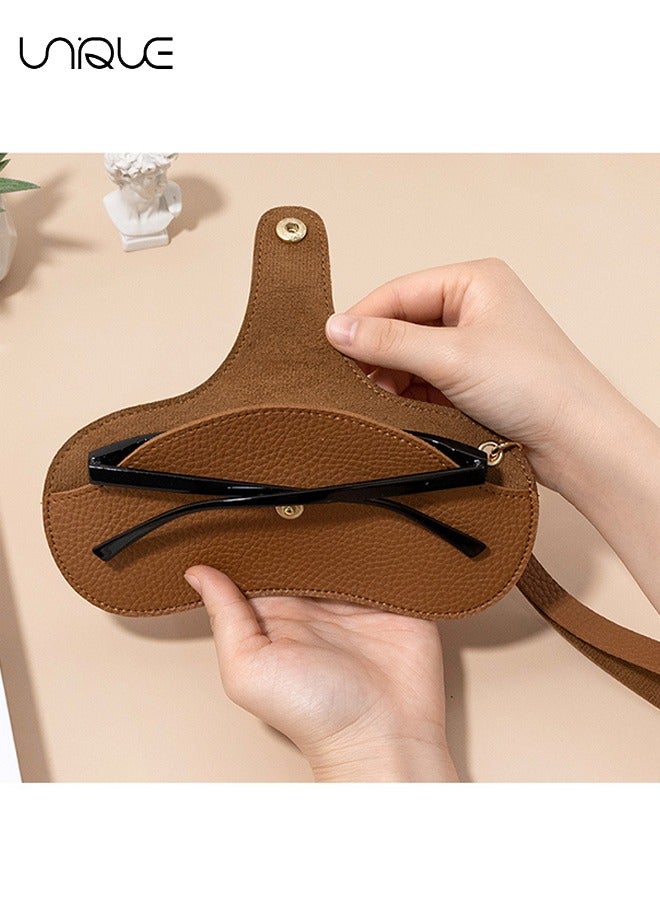 Unique Soft Leather Sun Glasses Bag - Leather Glasses Case Holder Portable Slim Sun Glasses Pouch Soft Eyeglasses Bag -Sun Glasses Bag With Button Clip Wrist Strap (Black)  - Image 3