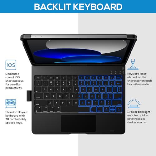 typecase حافظة تايب كيس لتابلت آيباد الجيل العاشر مع لوحة مفاتيح (10.9 بوصة، 2022) وآيباد A16 (الجيل الحادي عشر، 2025) – قابلة للدوران 360°، إضاءة خلفية بـ 11 لون، لوحة تتبع متعددة اللمس، رقيقة وخفيفة (أسود) - Image 3