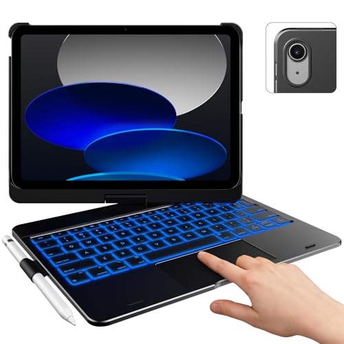 typecase حافظة تايب كيس لتابلت آيباد الجيل العاشر مع لوحة مفاتيح (10.9 بوصة، 2022) وآيباد A16 (الجيل الحادي عشر، 2025) – قابلة للدوران 360°، إضاءة خلفية بـ 11 لون، لوحة تتبع متعددة اللمس، رقيقة وخفيفة (أسود) - Image 1