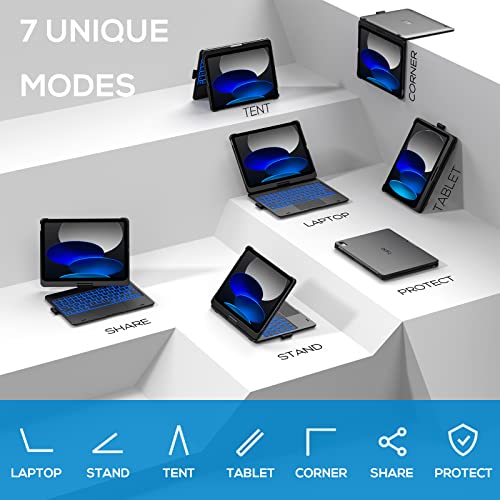 typecase حافظة تايب كيس لتابلت آيباد الجيل العاشر مع لوحة مفاتيح (10.9 بوصة، 2022) وآيباد A16 (الجيل الحادي عشر، 2025) – قابلة للدوران 360°، إضاءة خلفية بـ 11 لون، لوحة تتبع متعددة اللمس، رقيقة وخفيفة (أسود) - Image 5