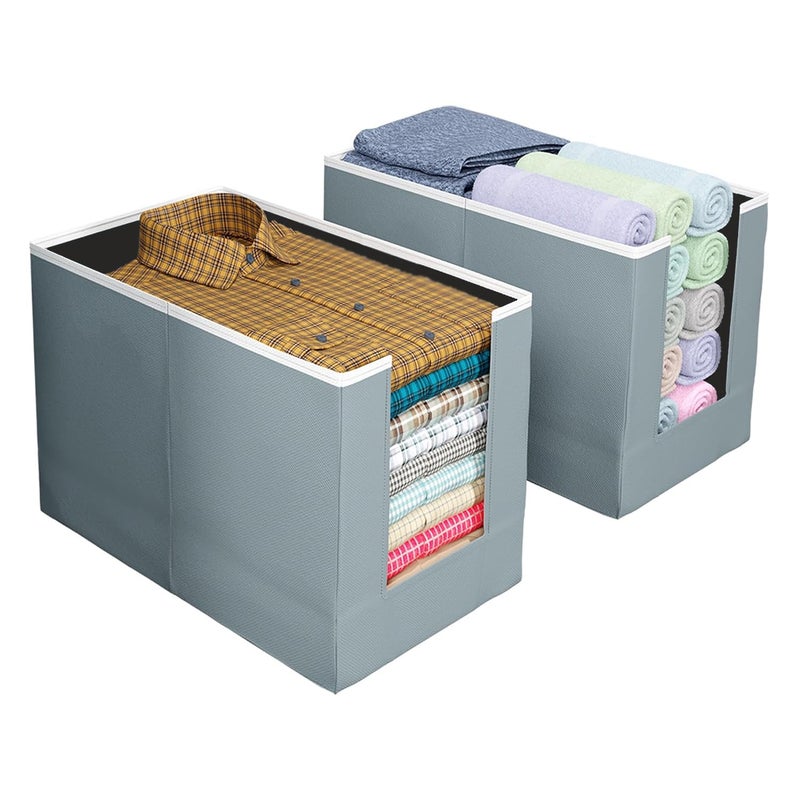 UNICRAFTS Shirt Stacker Wardrobe Organizer Clothing Organizer Cloth Cover Large Capacity Space Saver Closet Almirah Organizer and Storage for Clothes Non Woven Stackable Combo Pack of 2 Pc GreyBlack - Image 4
