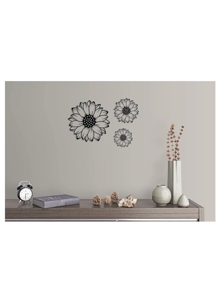 MIRFA Wooden Wall Art With Self Adhesive Base - Black (Sunflowers - Pack of 3)  - Image 5
