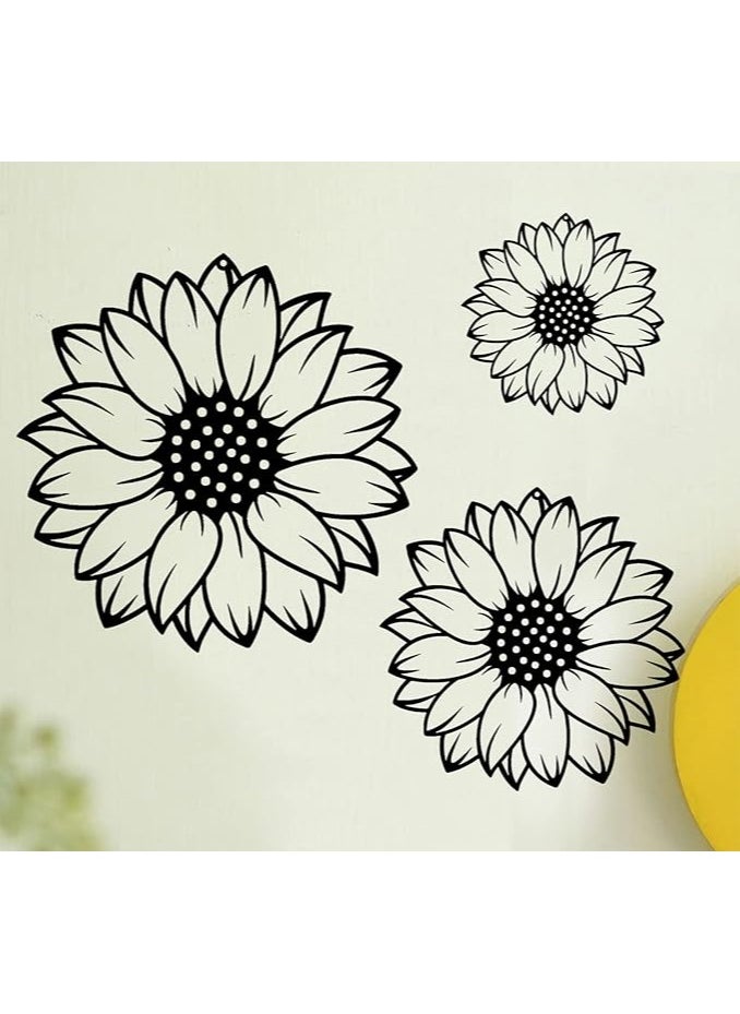 MIRFA Wooden Wall Art With Self Adhesive Base - Black (Sunflowers - Pack of 3)  - Image 2