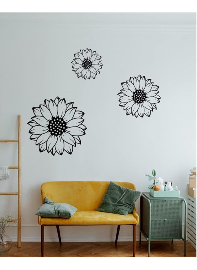 MIRFA Wooden Wall Art With Self Adhesive Base - Black (Sunflowers - Pack of 3)  - Image 3