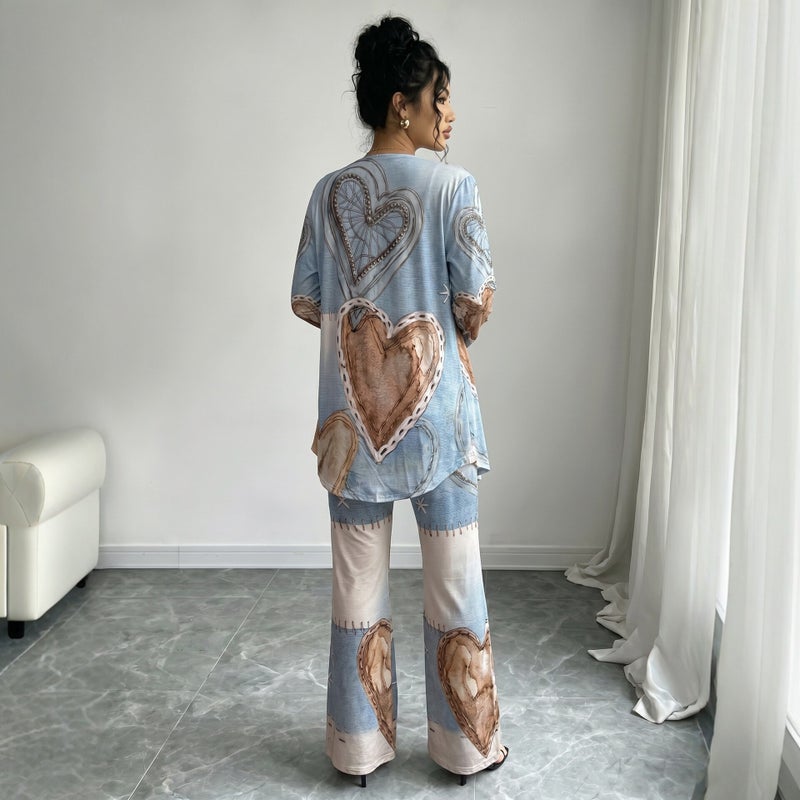 Women's Gradient Print Cardigan Set, 3-Piece Comfortable Casual Tracksuit - Image 2