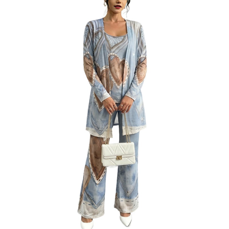 Women's Gradient Print Cardigan Set, 3-Piece Comfortable Casual Tracksuit - Image 5