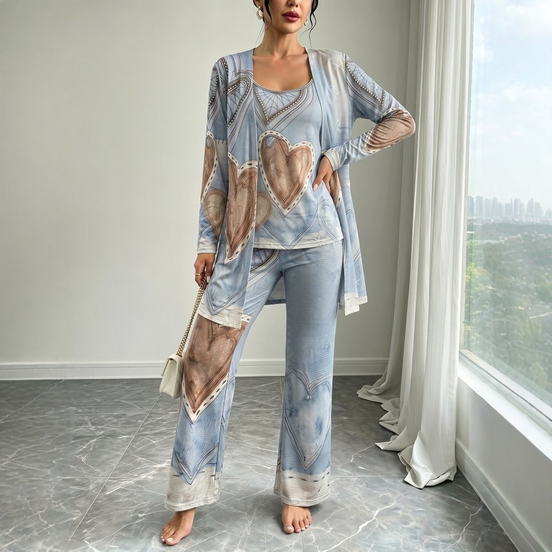 Women's Gradient Print Cardigan Set, 3-Piece Comfortable Casual Tracksuit - Image 1
