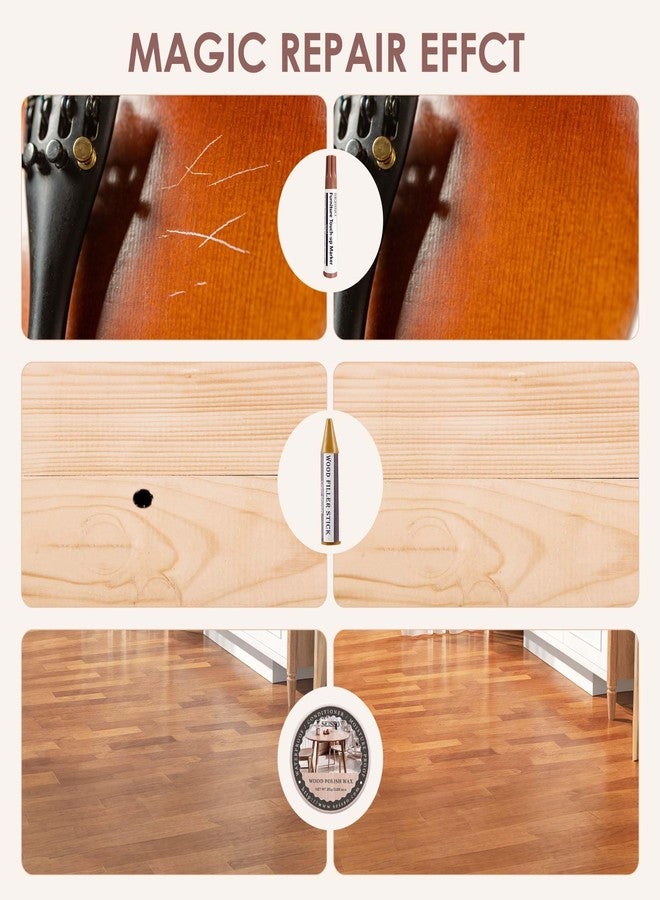 سيسو طقم إصلاح الخشب من سيسو، 40 قطعة، طقم إصلاح أثاث خشبي، أقلام تلوين وألوان خشبية مع شمع تلميع للخدوش والبقع والشقوق والثقوب والخدوش، وتغير لون الأسطح والأرضيات الخشبية. - Image 3