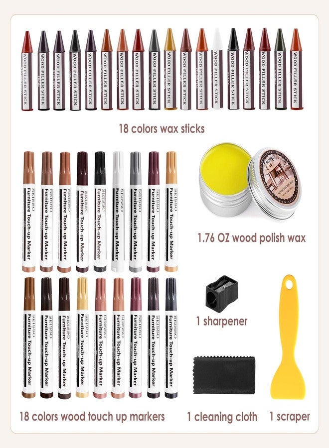 سيسو طقم إصلاح الخشب من سيسو، 40 قطعة، طقم إصلاح أثاث خشبي، أقلام تلوين وألوان خشبية مع شمع تلميع للخدوش والبقع والشقوق والثقوب والخدوش، وتغير لون الأسطح والأرضيات الخشبية. - Image 2