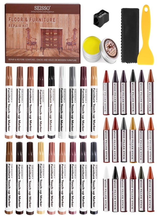سيسو طقم إصلاح الخشب من سيسو، 40 قطعة، طقم إصلاح أثاث خشبي، أقلام تلوين وألوان خشبية مع شمع تلميع للخدوش والبقع والشقوق والثقوب والخدوش، وتغير لون الأسطح والأرضيات الخشبية. - Image 1