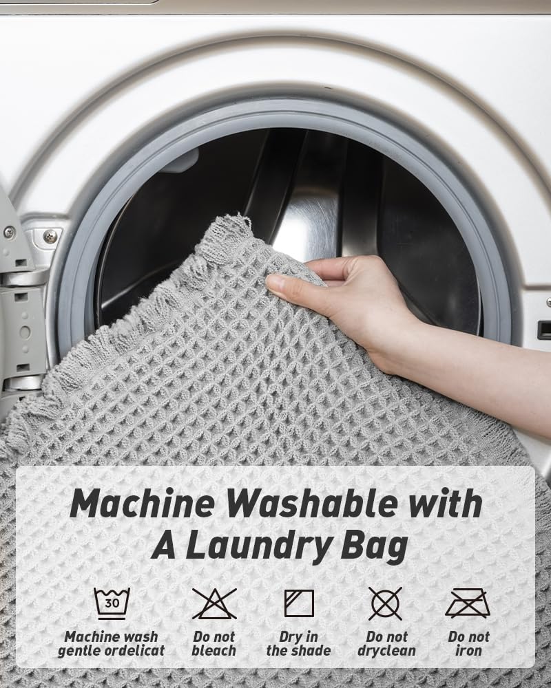 AMOAMI Upgraded Waffle Bath Mat  Super Absorbent Non Slip Bath Mats for Bathroom Floor  Machine Washable Bathroom Rugs with Tassels  Rubber Backed Bathroom Mats  Ultra Soft  18"" x 30""  Grey - Image 5