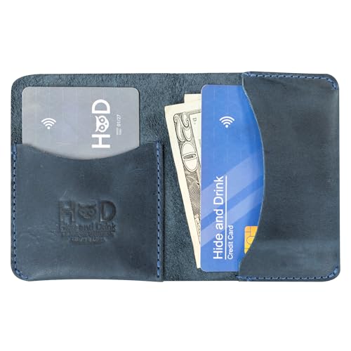 Hide & Drink, Bifold Card Holder Handmade from Full Grain Leather, Credit Card Storage, Money Organizer, Cash Case, Minimalist Wallet :: Slate Blue - Image 2