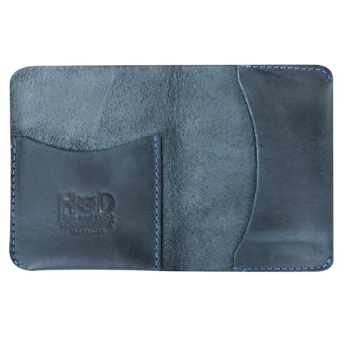 Hide & Drink, Bifold Card Holder Handmade from Full Grain Leather, Credit Card Storage, Money Organizer, Cash Case, Minimalist Wallet :: Slate Blue - Image 1