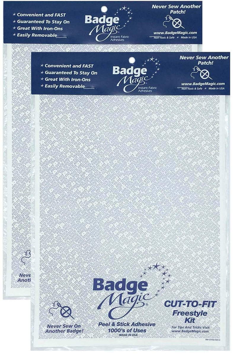 Badge Magic 2 Pack Cut to Fit Freestyle Double Sided Adhesive for Clothing, Fabric, Scout Badge, Patches - No Sew No Iron - Image 1