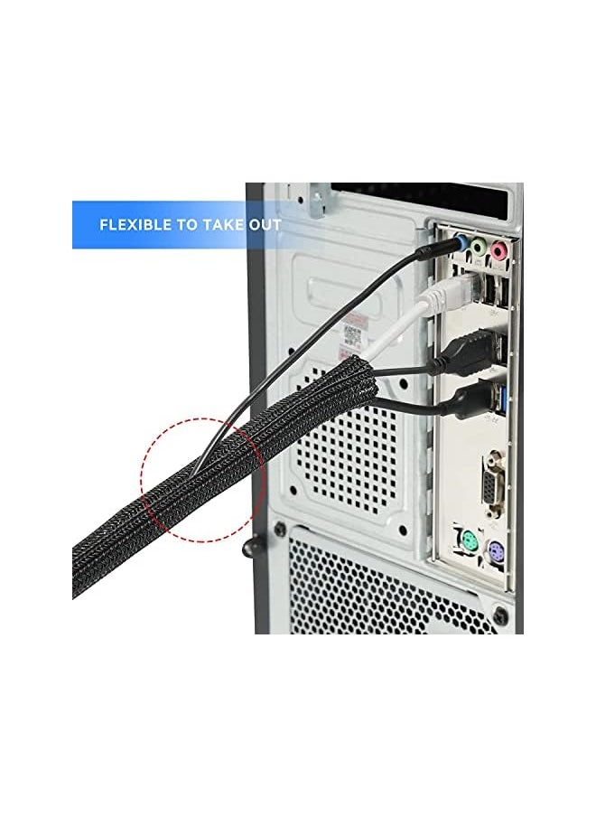 erorex - 3m/9.84ft Braided Cable Sleeve, AGPTEK Wire Management Sleeve Hider for TV Desk PC Cable Wraps with Flame Retardancy Wires Organizer and Protector(Black) - Image 1