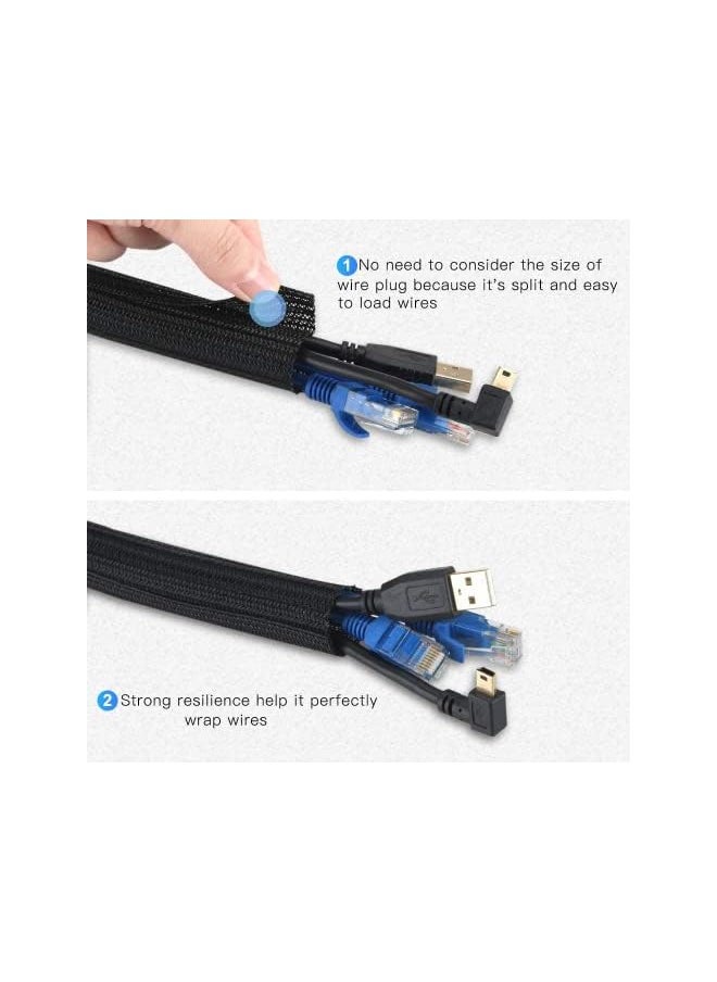 erorex - 3m/9.84ft Braided Cable Sleeve, AGPTEK Wire Management Sleeve Hider for TV Desk PC Cable Wraps with Flame Retardancy Wires Organizer and Protector(Black) - Image 1
