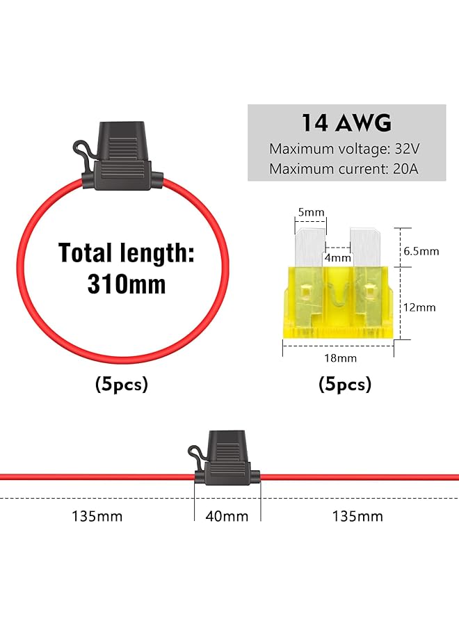 SANMUGEED Inline Fuse Holder - 12V, 5 Pcs Waterproof, 14Awg Line Fuse With 20A Copper Wire For Car/Truck/Motorcycle/Boat - Image 4