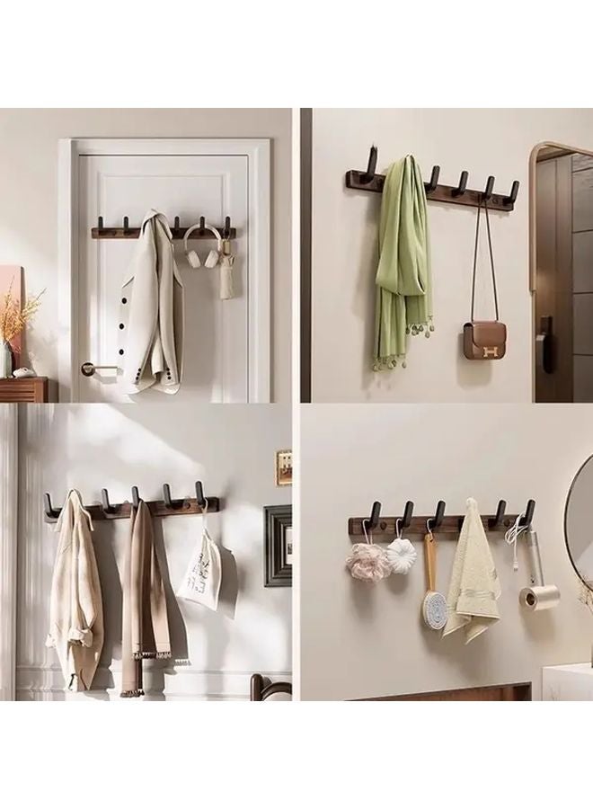 Stylish Walnut Wood Wall Hooks 5 Hooks Modern Minimalist Coat Hanger Organizer - Image 4
