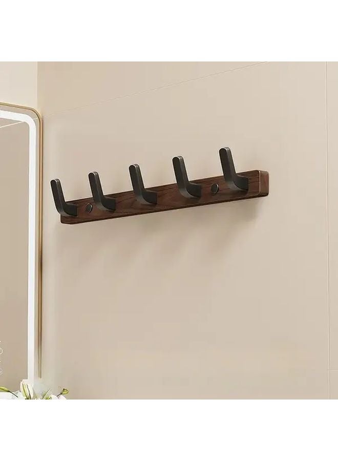 Stylish Walnut Wood Wall Hooks 5 Hooks Modern Minimalist Coat Hanger Organizer - Image 1