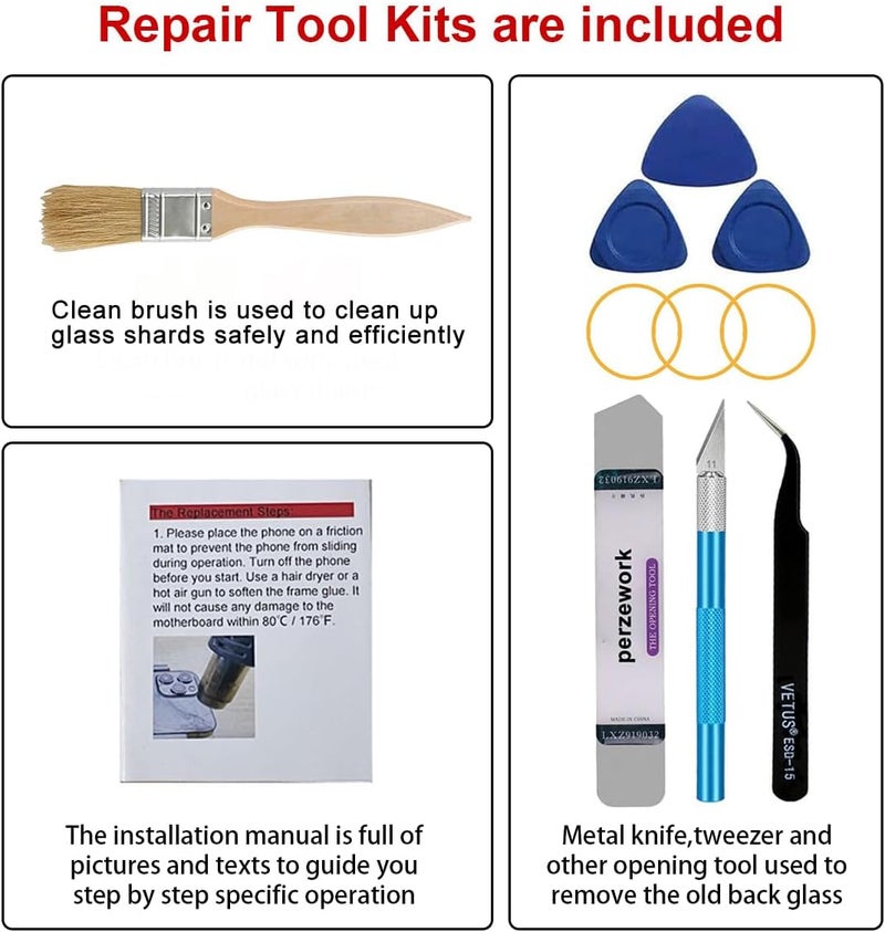 Perzework استبدال زجاج خلفي أصلي لجهاز آيفون 14 برو ماكس 6.7 بوصة مع مجموعة أدوات الإصلاح ومواد لاصقة مثبتة مسبقًا (أرجواني داكن) - Image 5
