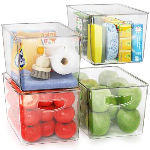 theaoo Clear Storage Bins with Lids Stackable - Large Plastic Containers for Pantry Organization and Storage - Perfect for kitchen,Fridge,Laundry Room,Bathroom,Garage,Closet,Cabinet Organizer - 4 Pack - Image 1