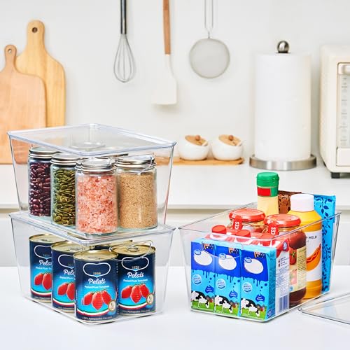 theaoo Clear Storage Bins with Lids Stackable - Large Plastic Containers for Pantry Organization and Storage - Perfect for kitchen,Fridge,Laundry Room,Bathroom,Garage,Closet,Cabinet Organizer - 4 Pack - Image 3