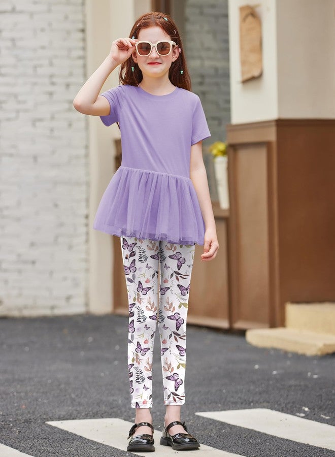 Arshiner Girls 2 Piece Outfits Fall Clothing Sets Short Sleeve Mesh Hem Dress Tops and Sweatpants Sweatsuits Tracksuits 9-10 Years - Image 4